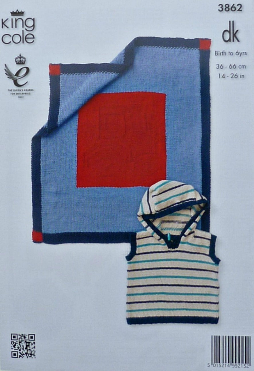 DIGITAL Knitting Pattern Boys Tractor motif Blanket, Hoodie and Jumper DK King Cole 3862