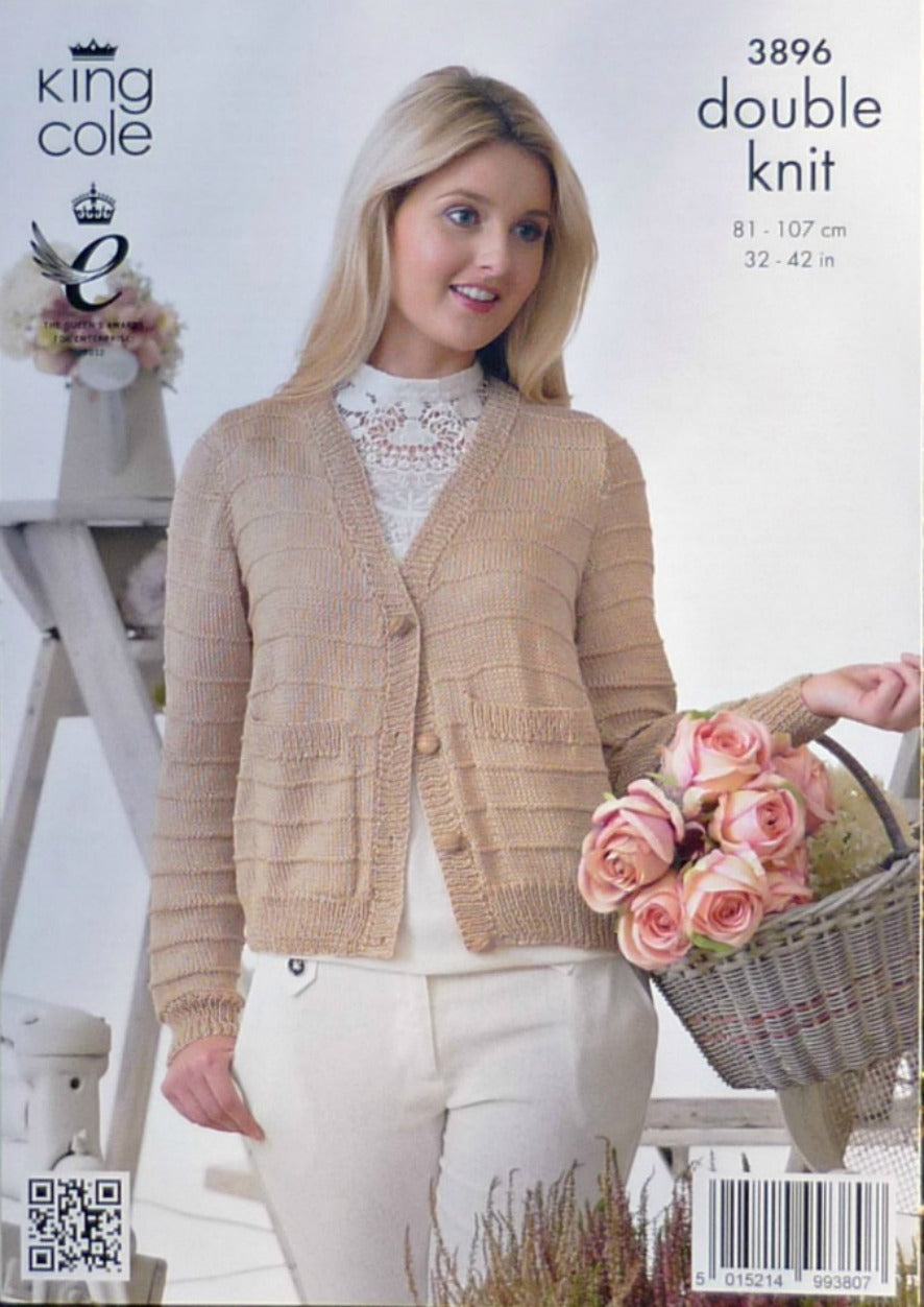 DIGITAL Knitting Pattern Ladies Striped Jacket and Cardigan Cotton DK King Cole 3896