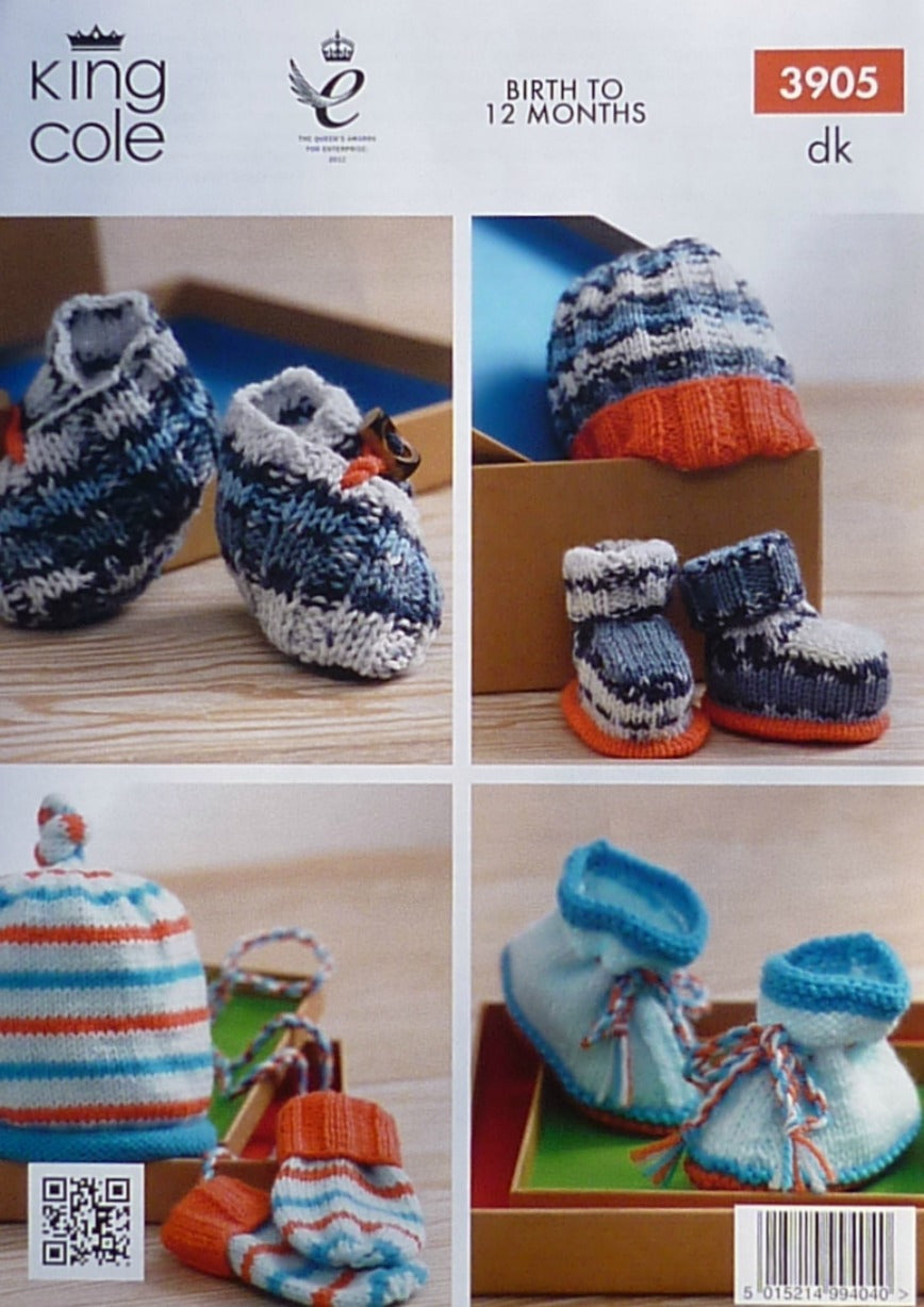 DIGITAL Knitting Pattern Baby Assorted Hats, Mittens & Bootees DK King Cole 3905