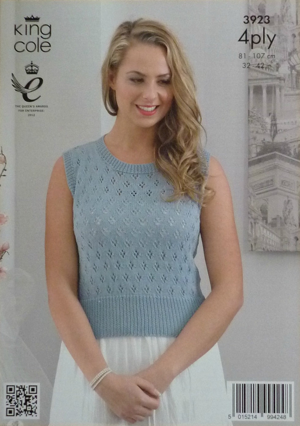 DIGITAL Knitting Pattern Ladies Sleeveless Round or V-Neck Lacy Top 4ply King Cole 3923