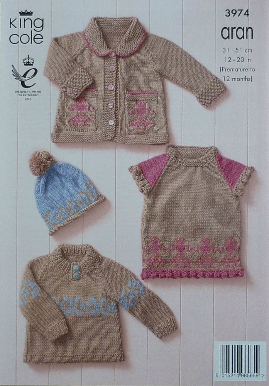 DIGITAL Knitting Pattern Baby Fairisle Jumper, Dress, Coat and Hat Aran King Cole 3974