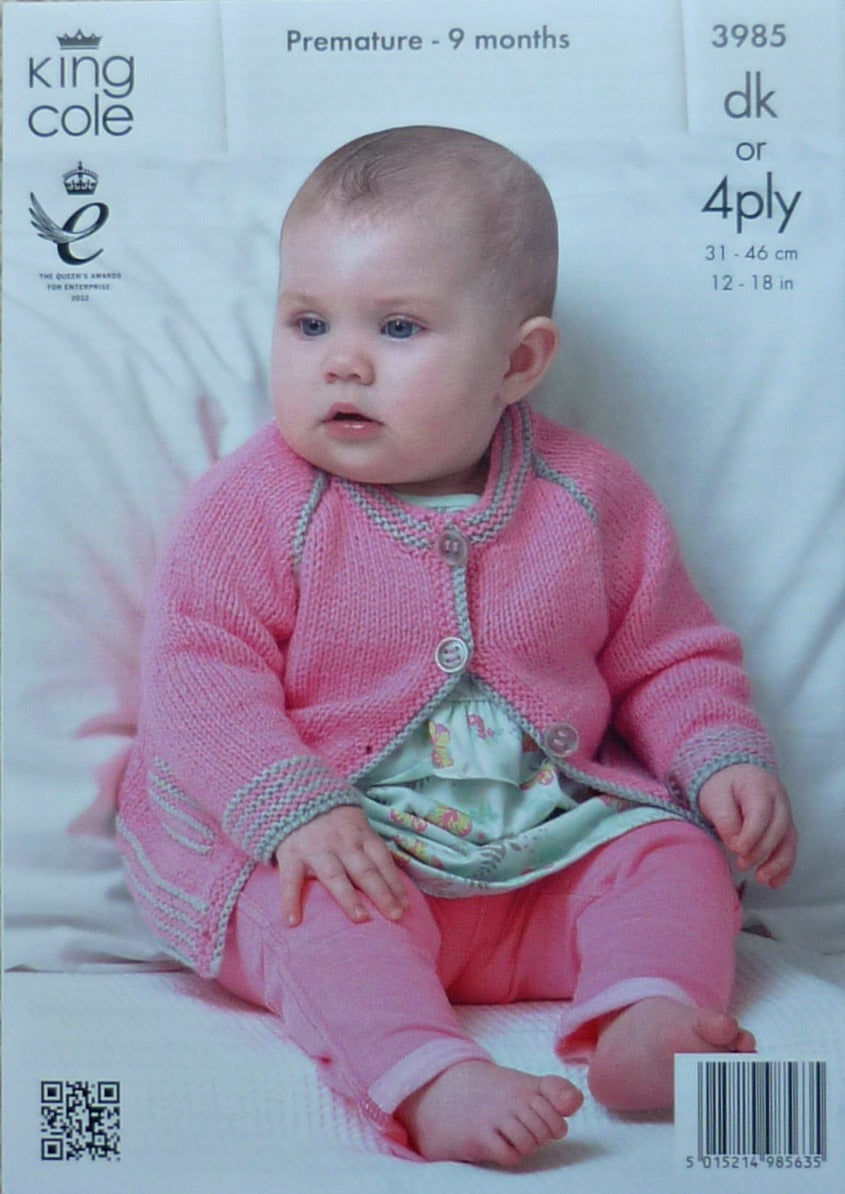 DIGITAL Knitting Pattern Baby Round or V-Neck Cardigans Comfort DK 4ply King Cole 3985