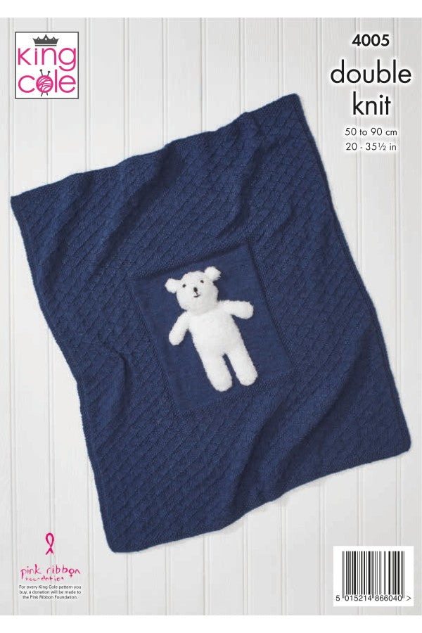 DIGITAL Knitting Pattern Baby Striped or Textured Teddy Bear Blankets and Toy Comfort DK King Cole 4005