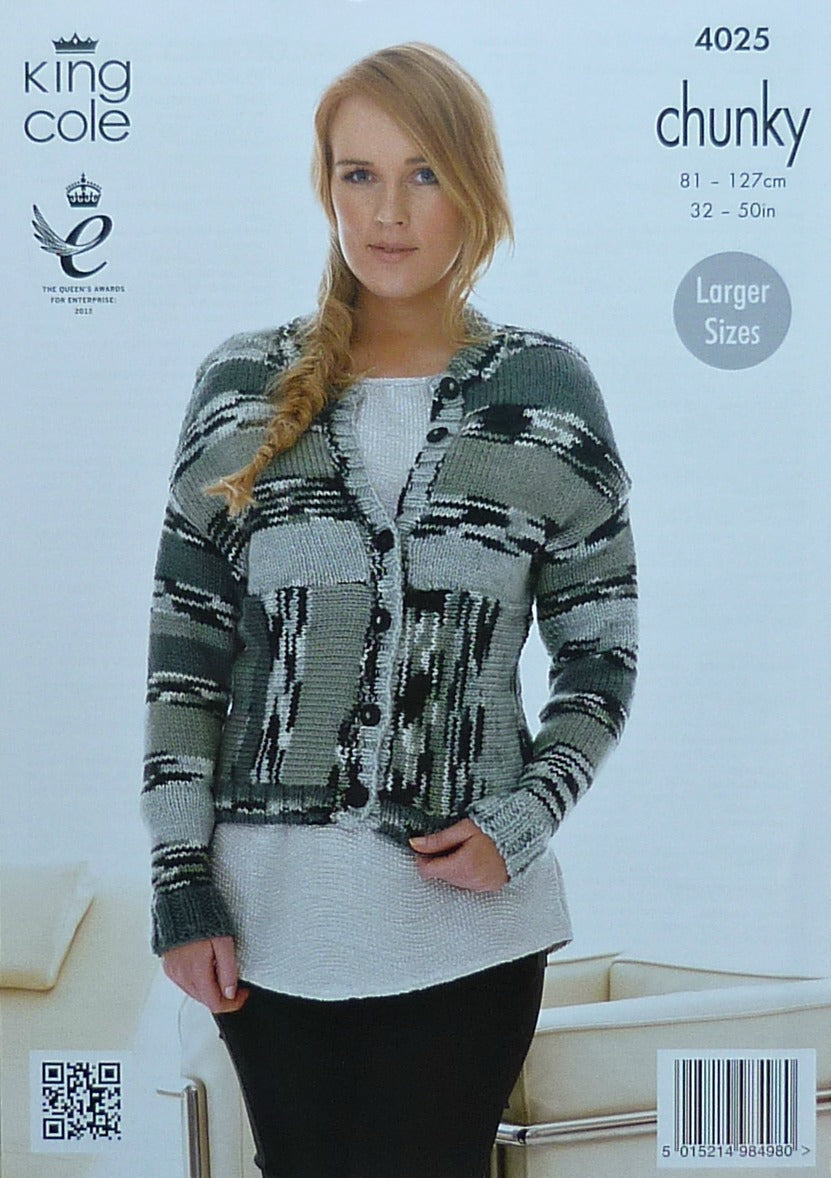 DIGITAL Knitting Pattern Ladies Easy Knit Jacket and Cardigan Chunky King Cole 4025