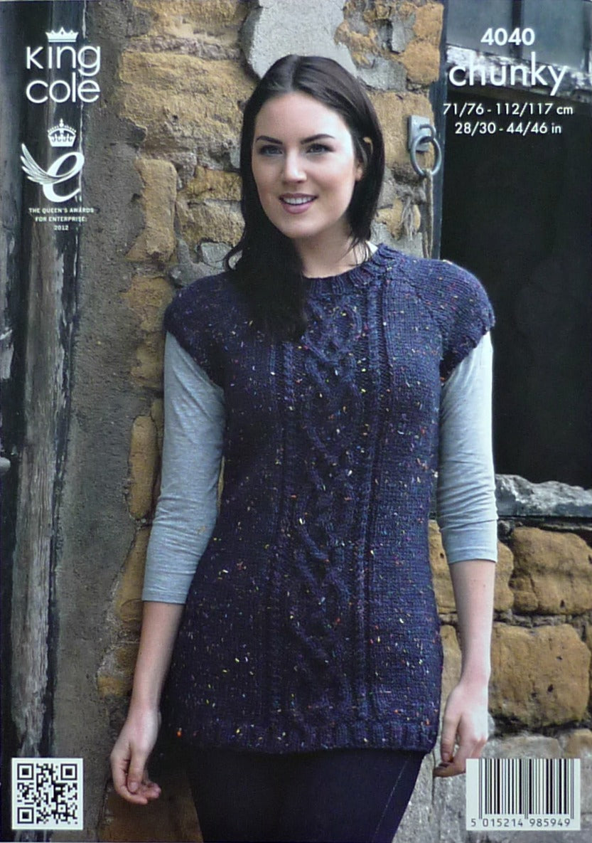 DIGITAL Knitting Pattern Ladies Long Sleeve and Sleeveless Cable Jumpers Chunky King Cole 4040