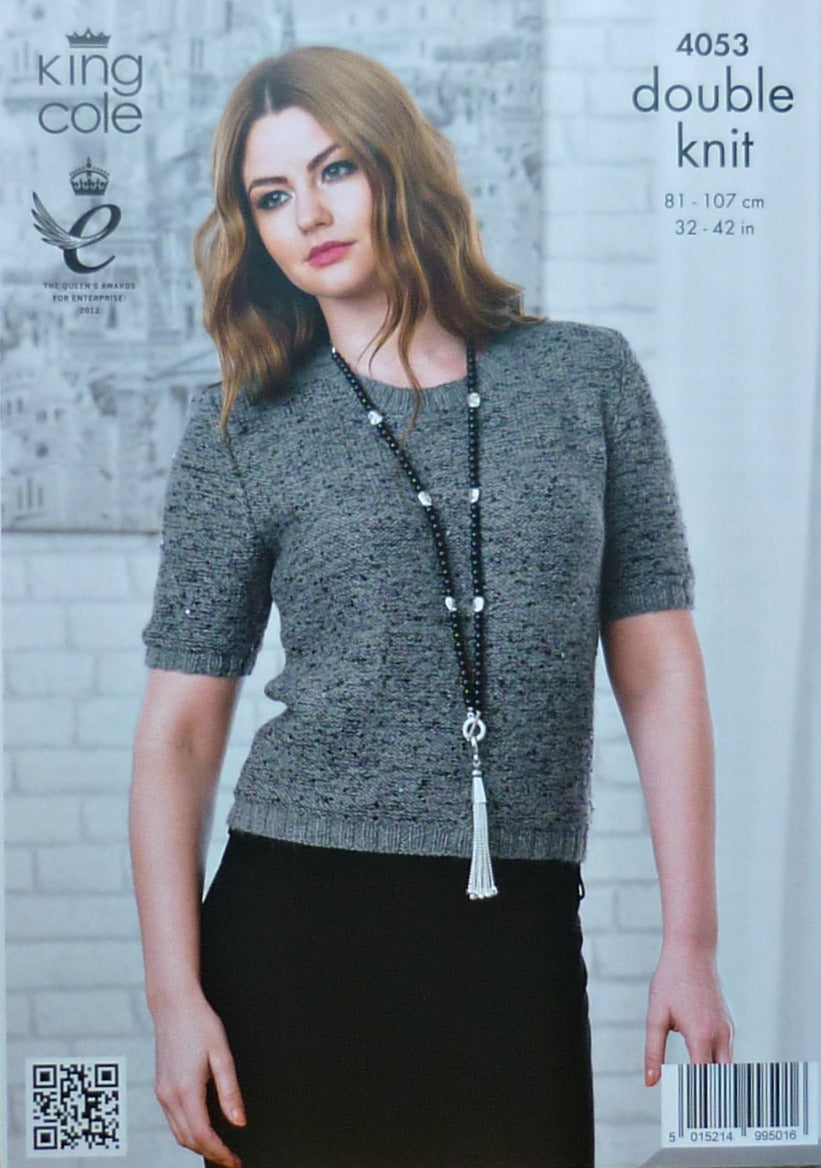 DIGITAL Knitting Pattern Ladies Long/Short Sleeve Jumpers with Sequins DK King Cole 4053