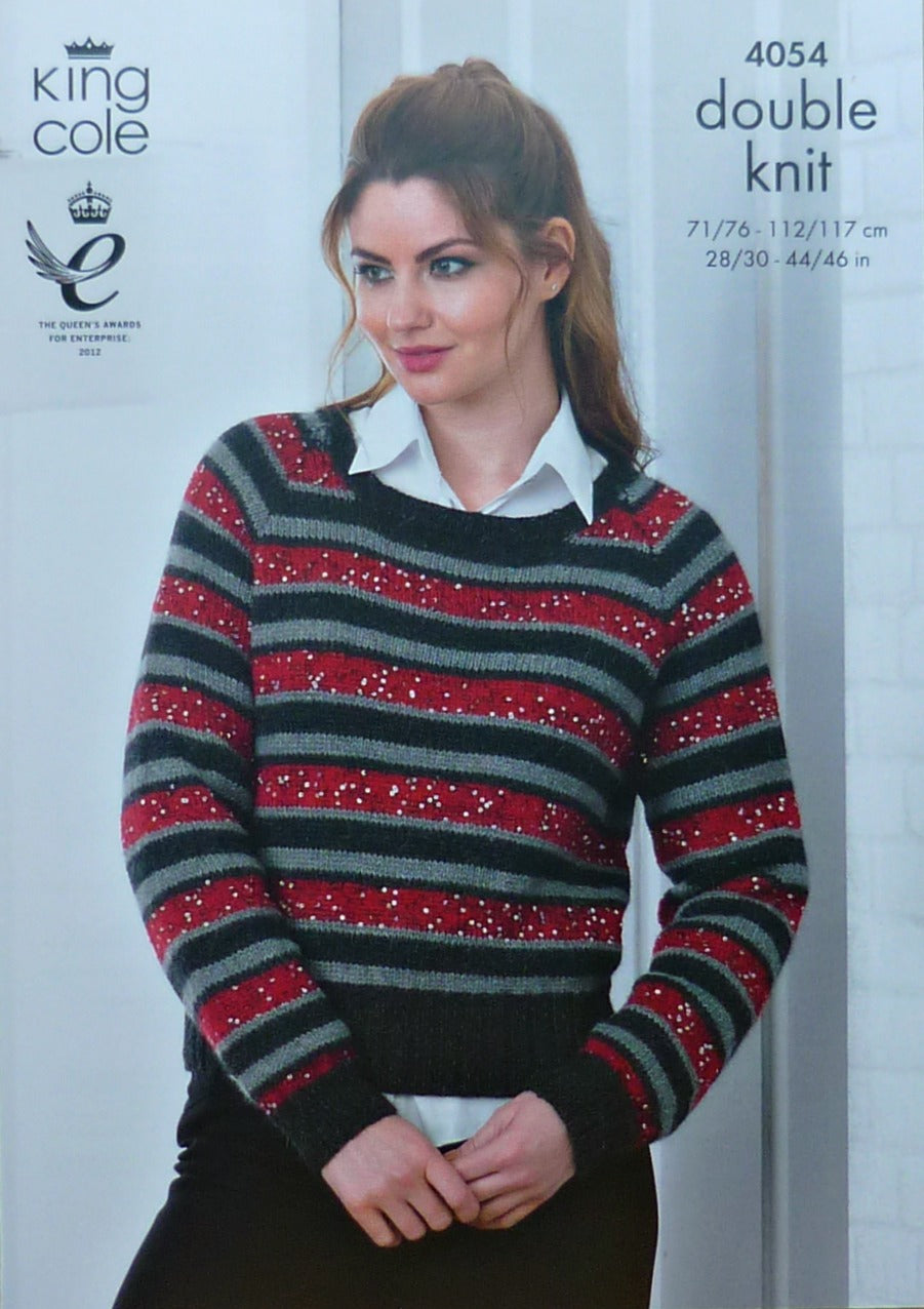 DIGITAL Knitting Pattern Ladies Jumper and Cardigan with Sequin Stripes DK King Cole 4054