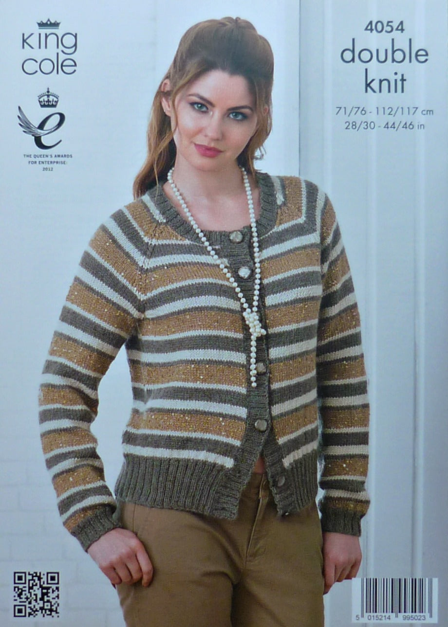 DIGITAL Knitting Pattern Ladies Jumper and Cardigan with Sequin Stripes DK King Cole 4054
