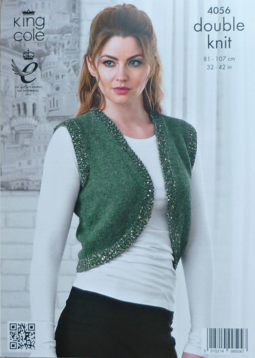 DIGITAL Knitting Pattern Ladies Bolero Cardigan and Bolero Waistcoat DK King Cole 4056