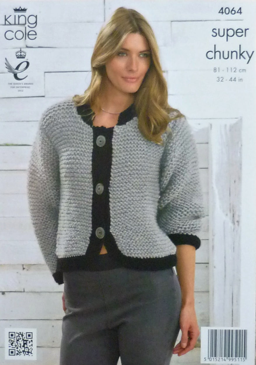 DIGITAL Knitting Pattern Ladies Easy Knit Jacket and Bolero Cardigan Super Chunky King Cole 4064