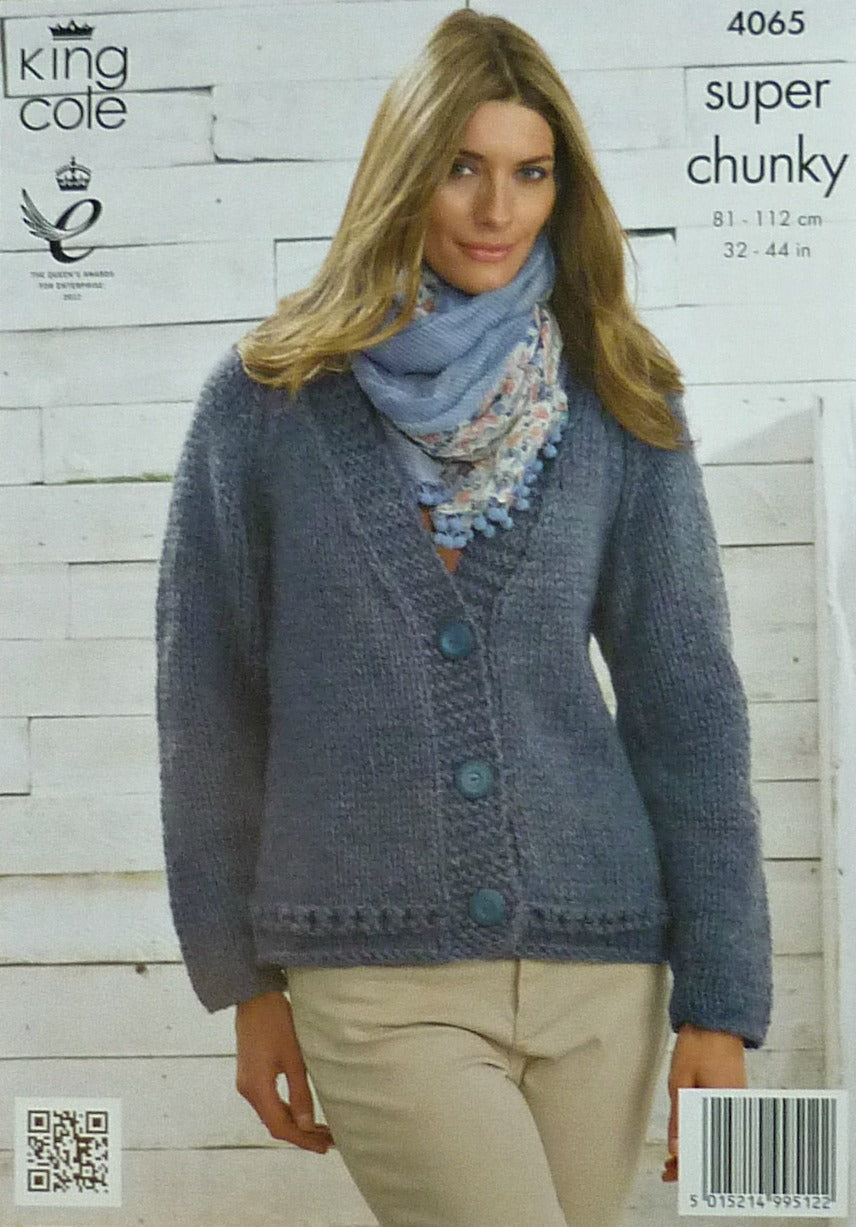 DIGITAL Knitting Pattern Ladies Easy Knit Jumper and Cardigan Super Chunky King Cole 4065