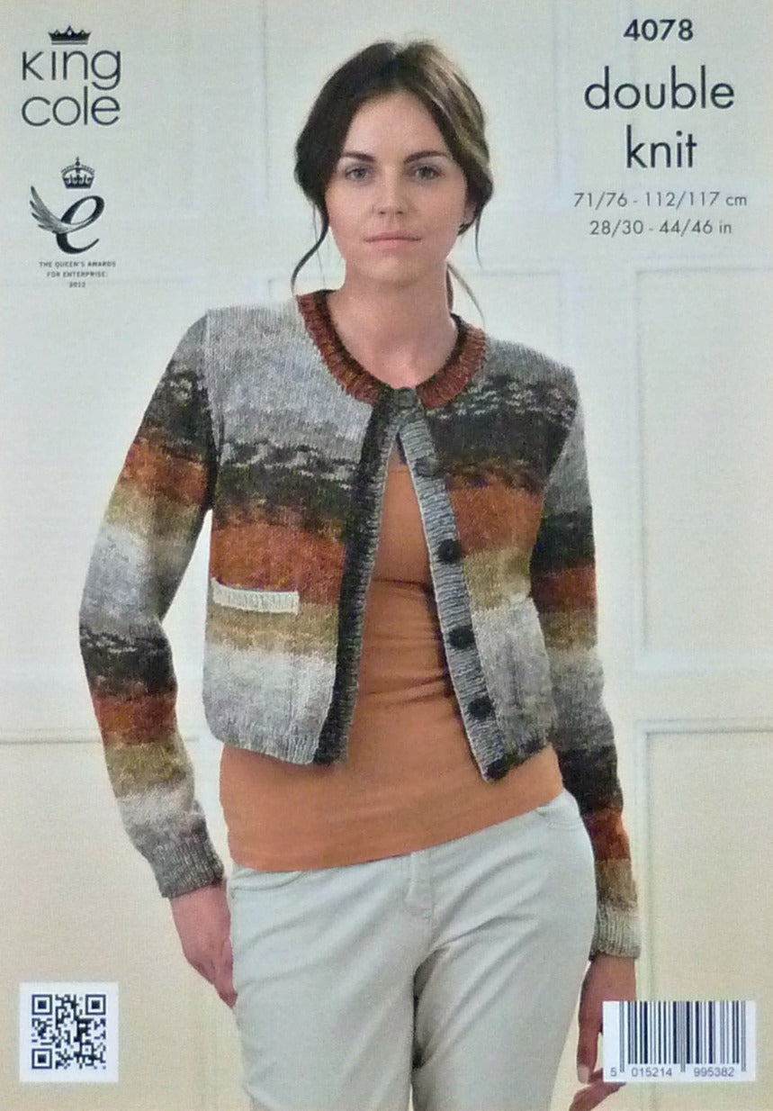 DIGITAL Knitting Pattern Ladies Long or Short Sleeve Square Cardigan DK King Cole 4078