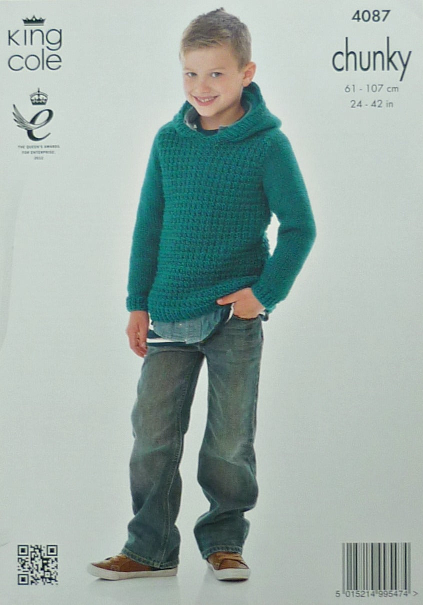 DIGITAL Knitting Pattern Mens/Boys Long Sleeve Round Neck/Hooded Jumper Chunky 4087
