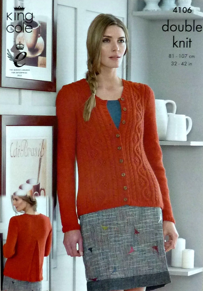 DIGITAL Knitting Pattern Ladies Cable Cardigan and Bolero Waistcoat DK King Cole 4106