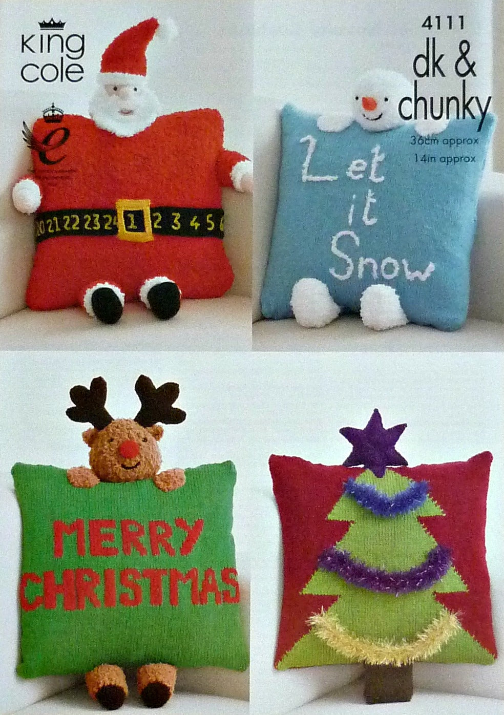 DIGITAL Knitting Pattern 4 Styles Christmas Cushion DK King Cole 4111