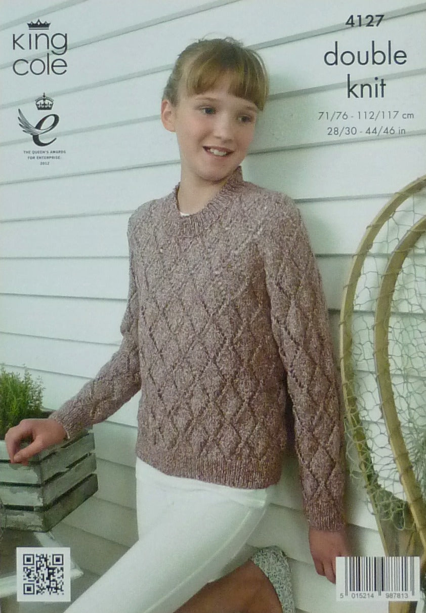 DIGITAL Knitting Pattern Ladies/Girls Long Sleeve/Sleeveless Diamond pattern Jumper DK King Cole 4127