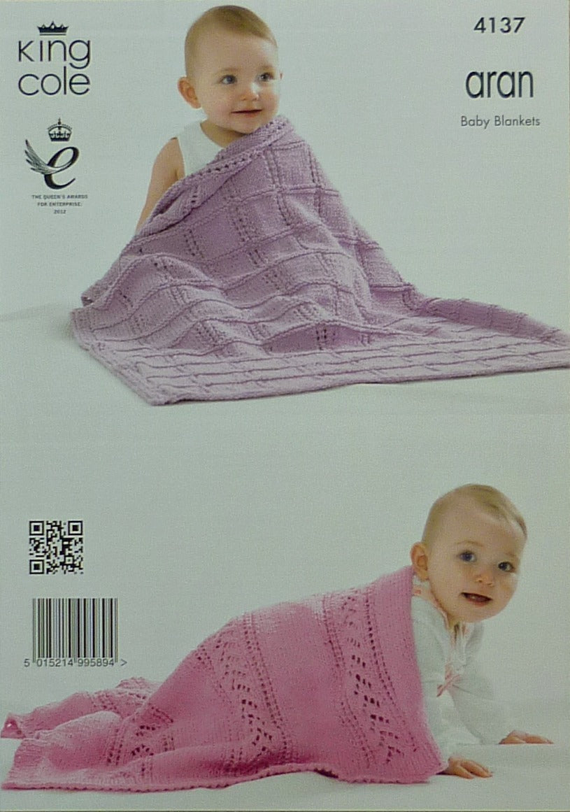 DIGITAL Knitting Pattern 3 Styles Textured & Cable Baby Blankets Aran King Cole 4137