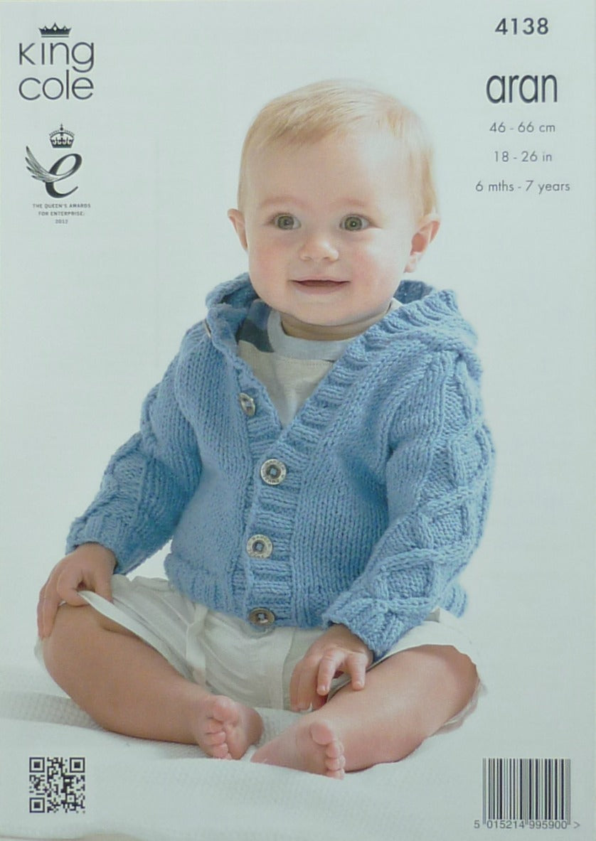 DIGITAL Knitting Pattern Baby's Cable Jacket & Hoodie Aran King Cole 4138