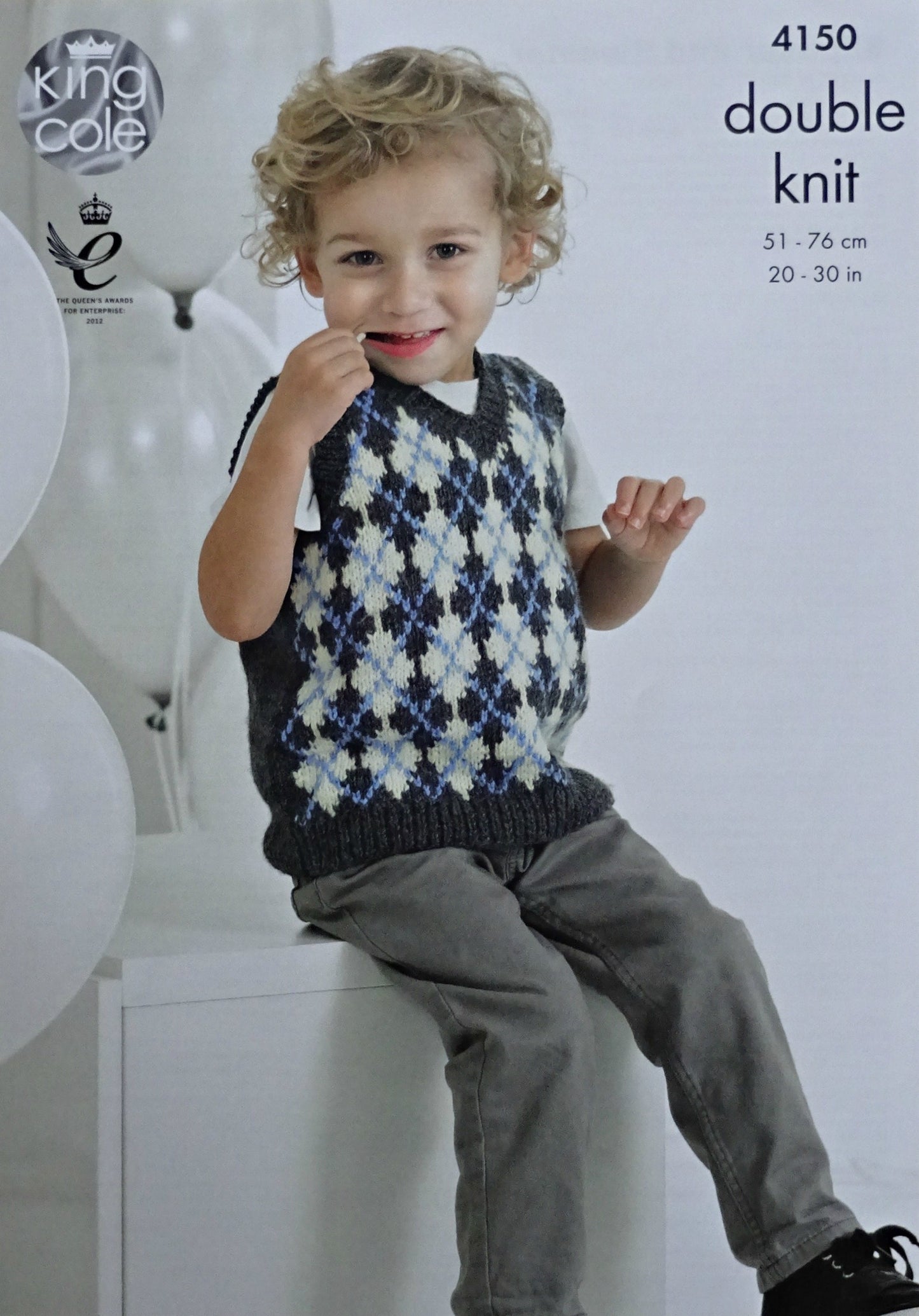 DIGITAL Knitting Pattern Boys V-Neck Fairisle Diamond Jumpers DK King Cole 4150