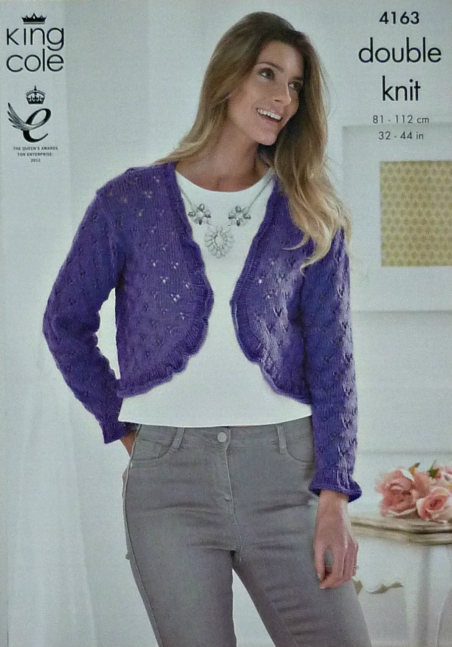 DIGITAL Knitting Pattern Ladies Bolero Cardigan & Wrap Over Jumper Bamboo DK King Cole 4163