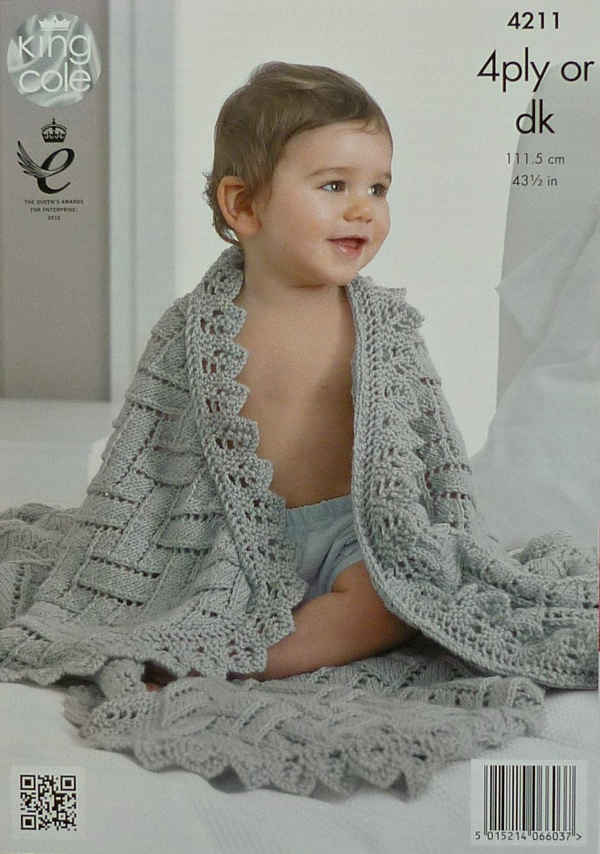 DIGITAL Knitting Pattern Baby Easy Lace Shawl/Blanket DK or 4ply King Cole 4211