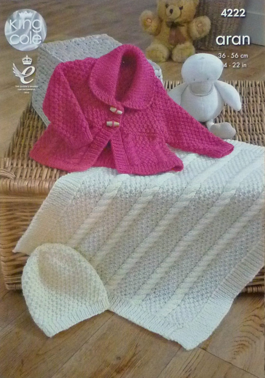 DIGITAL Knitting Pattern Baby Moss Stitch and Cable Jacket, Hat and Blanket Aran King Cole 4222