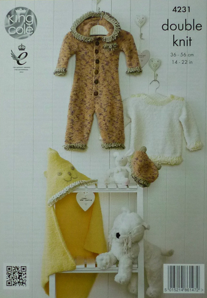 DIGITAL Knitting Pattern Baby's Onesie, Jumper, Hat & Hooded Blanket Cuddles DK King Cole 4231