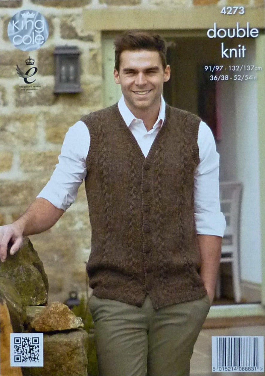 DIGITAL Knitting Pattern Mens Cable Cardigan and Waistcoat DK King Cole 4273