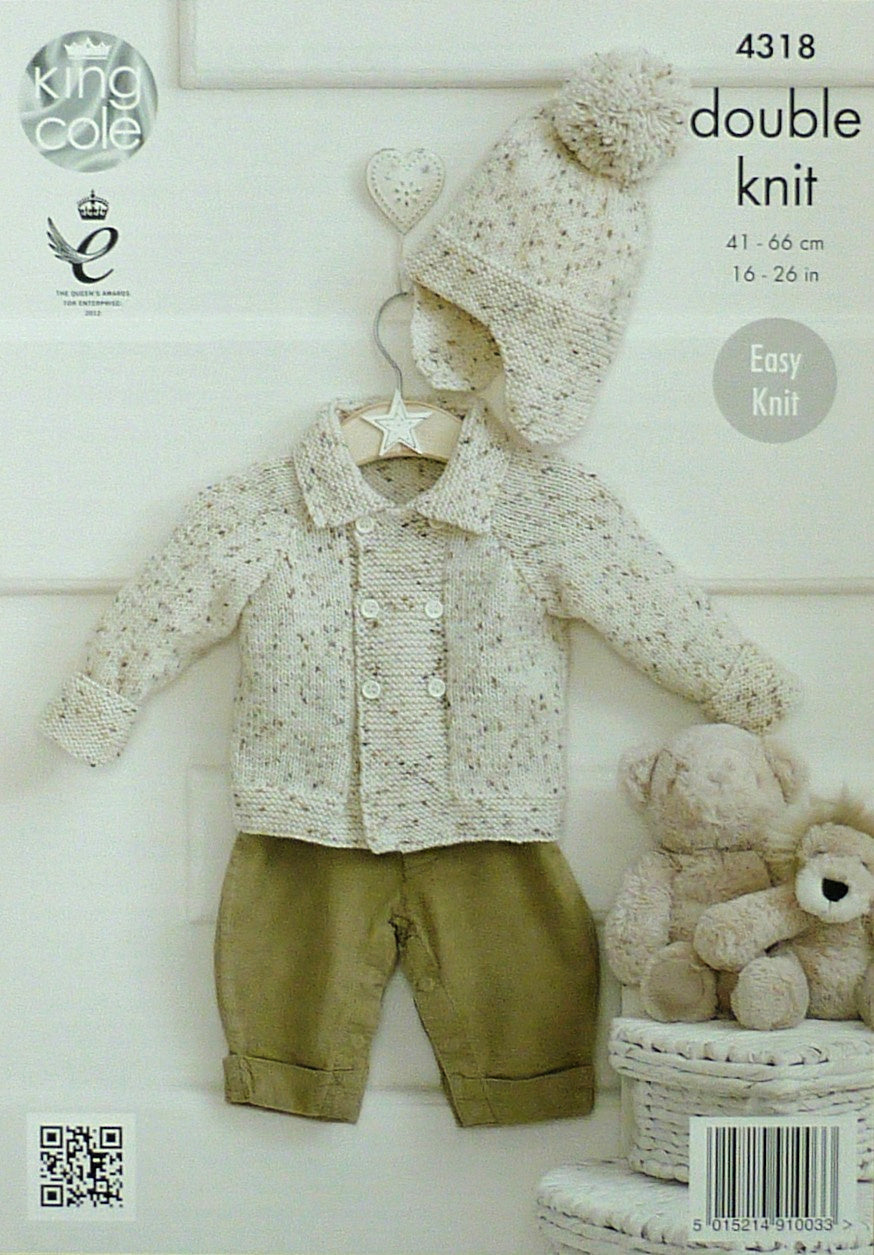 DIGITAL Knitting Pattern Baby's Easy Knit Double Breasted Jackets & Bobble Helmet DK 4318 King Cole