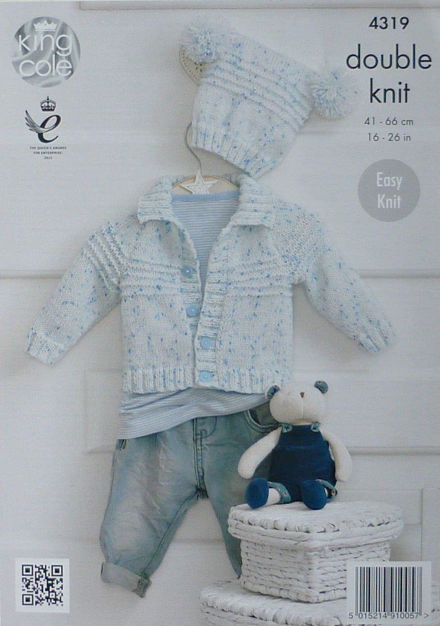 DIGITAL Knitting Pattern Baby EASY KNIT Long Sleeve Hooded Ears Cardigan DK KC 4319
