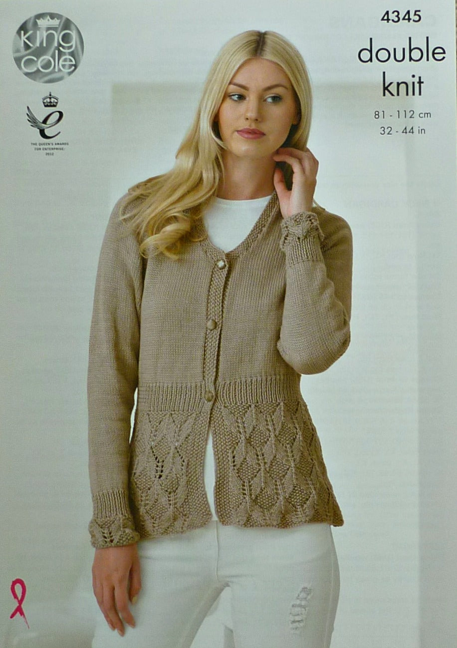 DIGITAL Knitting Pattern Ladies Moss Stitch or Lace Skirt Cardigans DK King Cole 4345