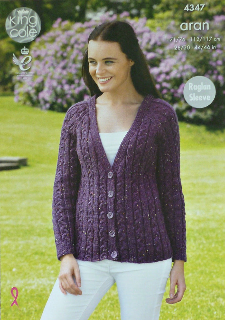 DIGITAL Knitting Pattern Ladies Cable and Rib Jacket & Jumper Aran 4347 King Cole