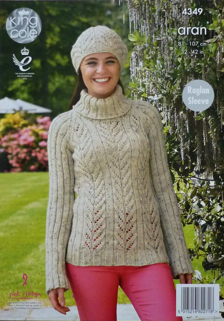 DIGITAL Knitting Pattern Ladies Tunic/Long Jumper, Rib Jumper, 2 Hats Aran 4349 King Cole
