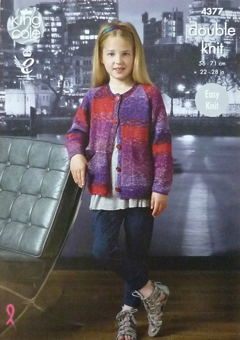 DIGITAL Knitting Pattern Childrens Easy Knit Cardigan & Sleeveless Top DK King Cole 4377