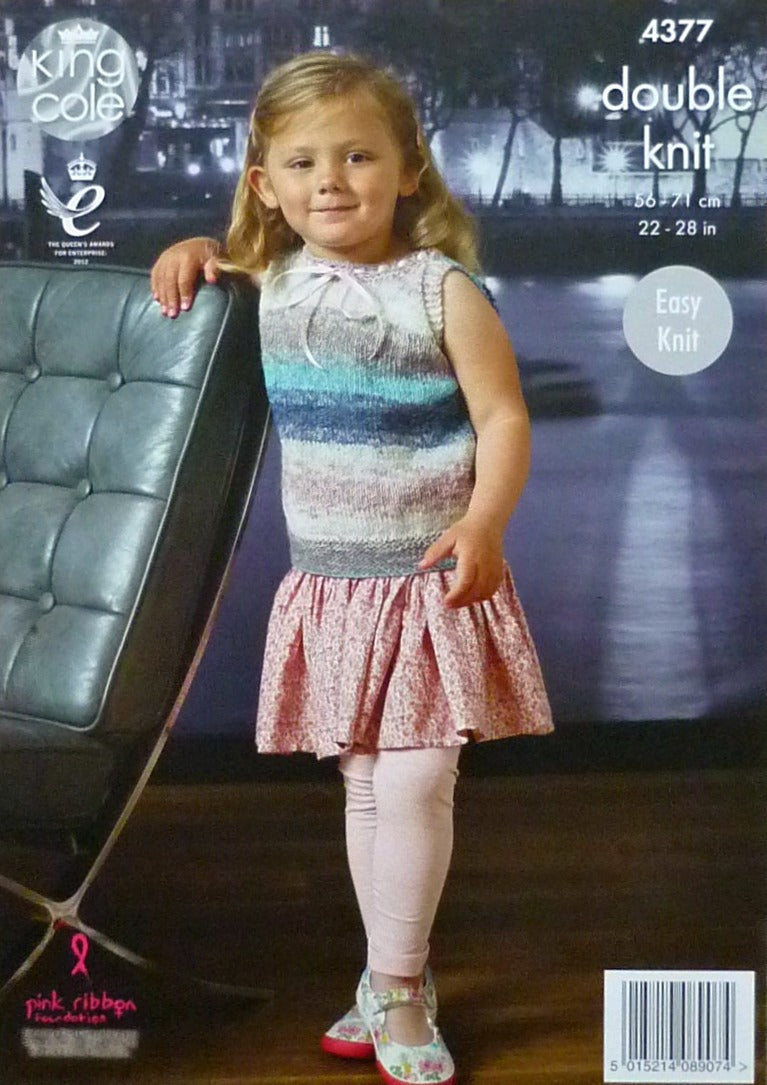 DIGITAL Knitting Pattern Childrens Easy Knit Cardigan & Sleeveless Top DK King Cole 4377