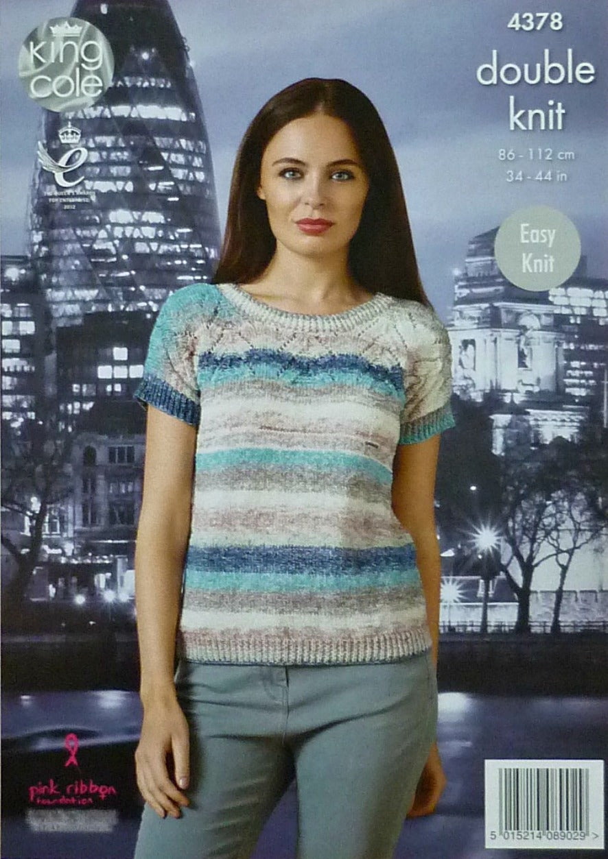DIGITAL Knitting Pattern Ladies Easy Knit Long or Short Sleeve Jumper DK King Cole 4378