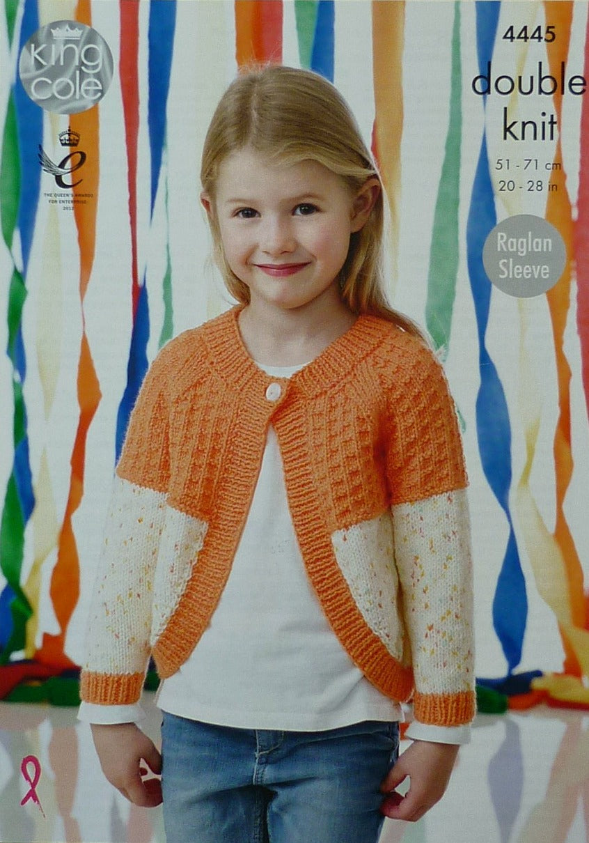 DIGITAL Knitting Pattern Childrens Long/Short Sleeve Straight/Shaped Cardigans DK 4445 King Cole