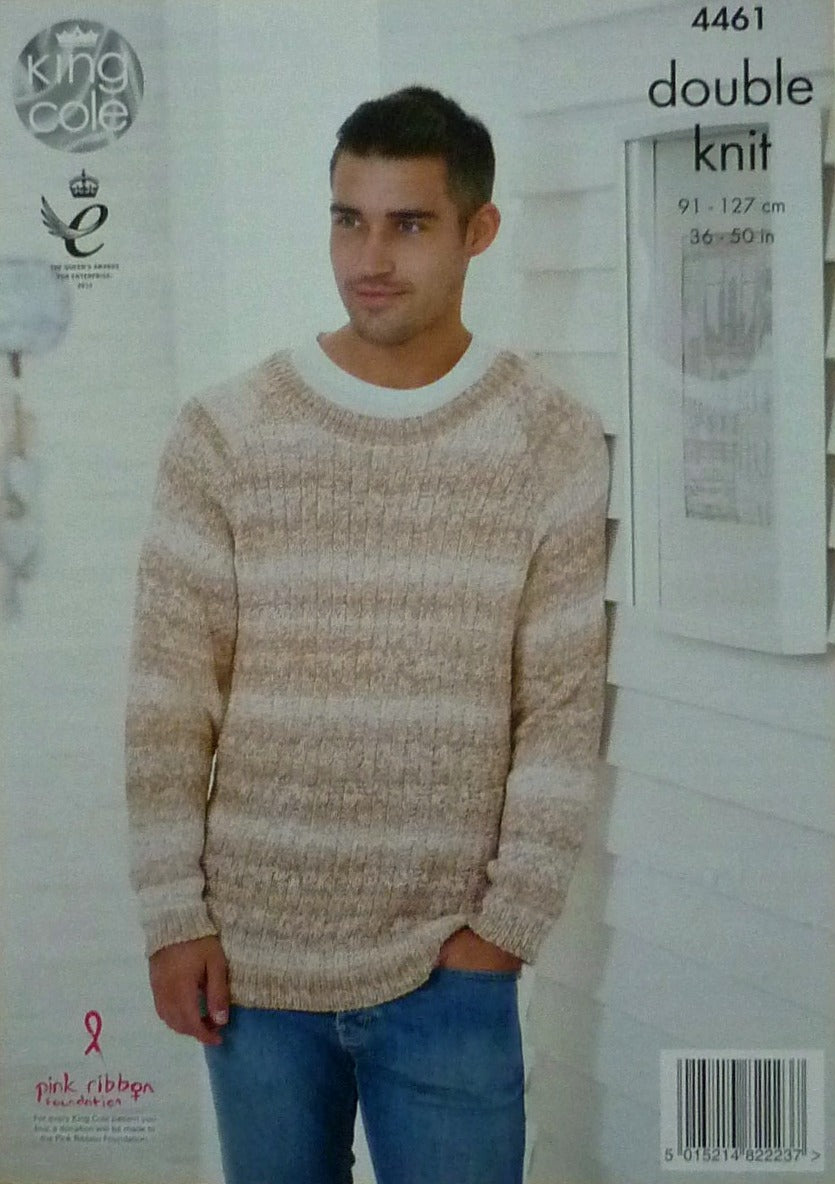 DIGITAL Knitting Pattern Mens Round or V-Neck Jumper DK King Cole 4461