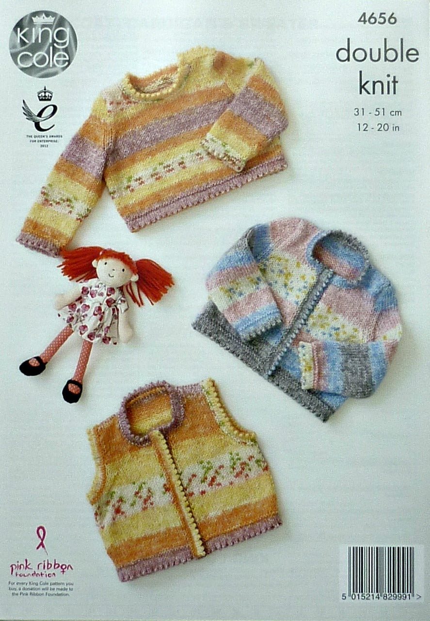 DIGITAL Knitting Pattern Baby Picot Edge Jumper, Cardigan & Waistcoat DK 4656