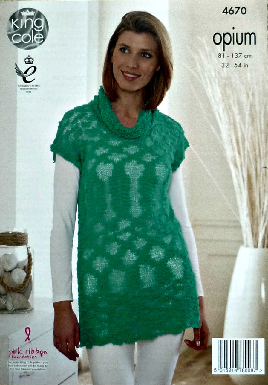 DIGITAL Knitting Pattern Ladies Dress/Tunic and Long Cowl Neck Top Opium King Cole 4670