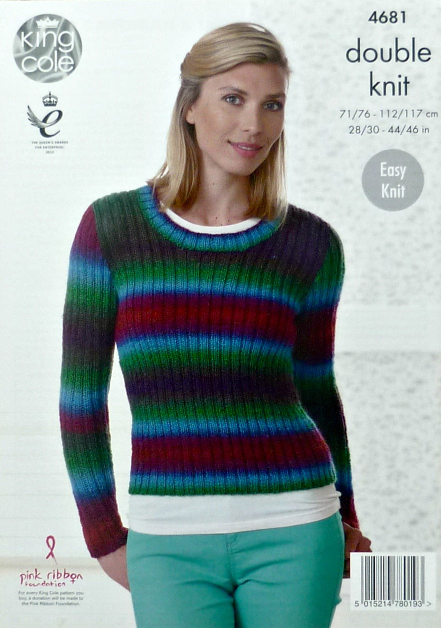 DIGITAL Knitting Pattern Ladies Ribbed Cardigan and Jumper Riot DK King Cole 4681
