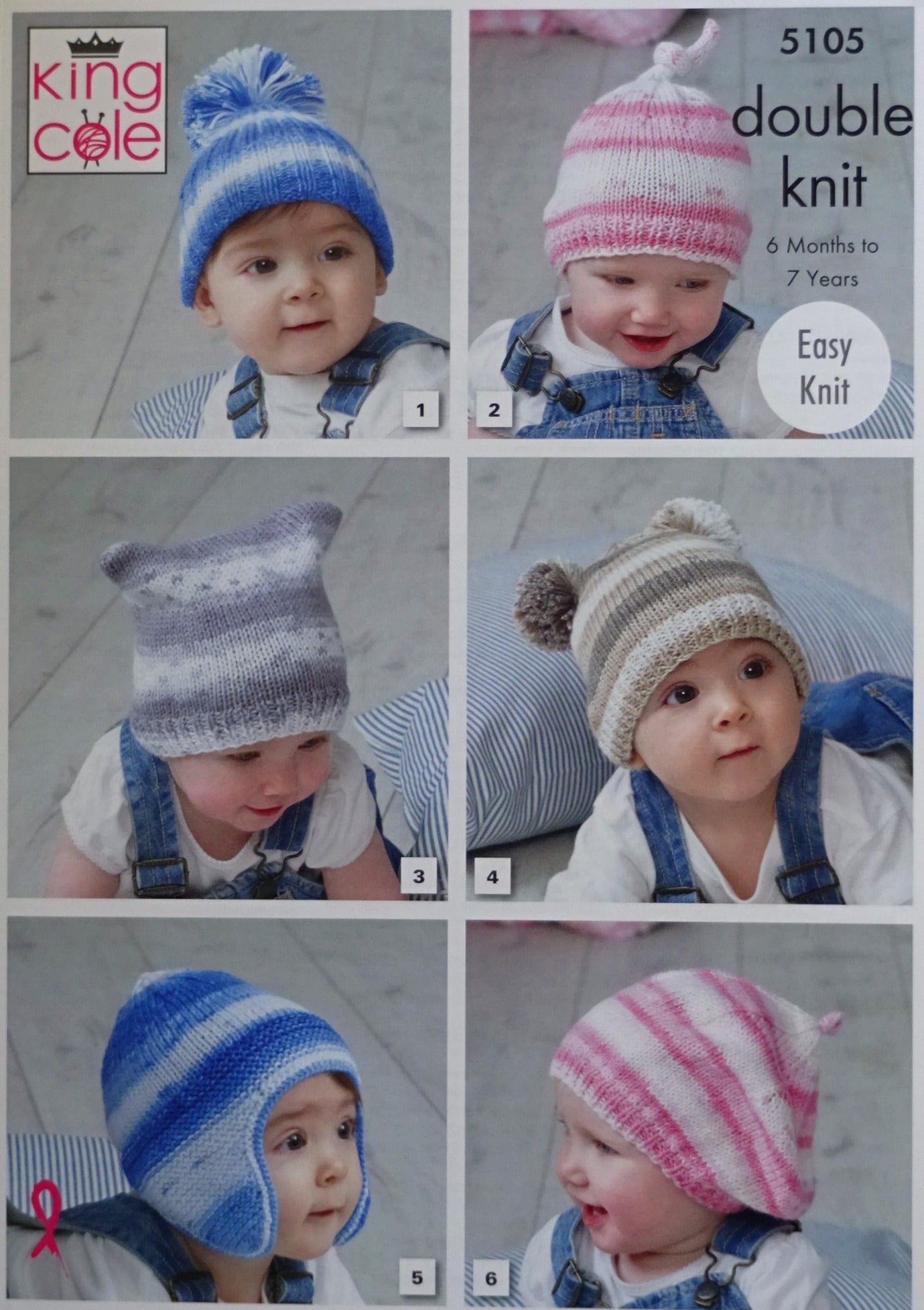 DIGITAL Knitting Pattern Baby Easy Knit Hats Beret 6 Styles Cottonsoft DK King Cole 5105