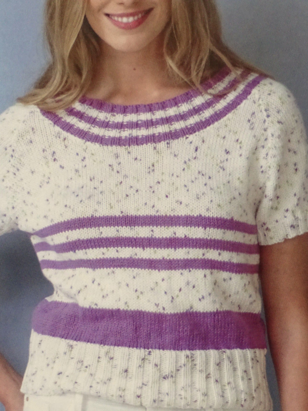 DIGITAL Knitting Pattern Ladies Striped Jumper and Top Cottonsoft DK King Cole 5118