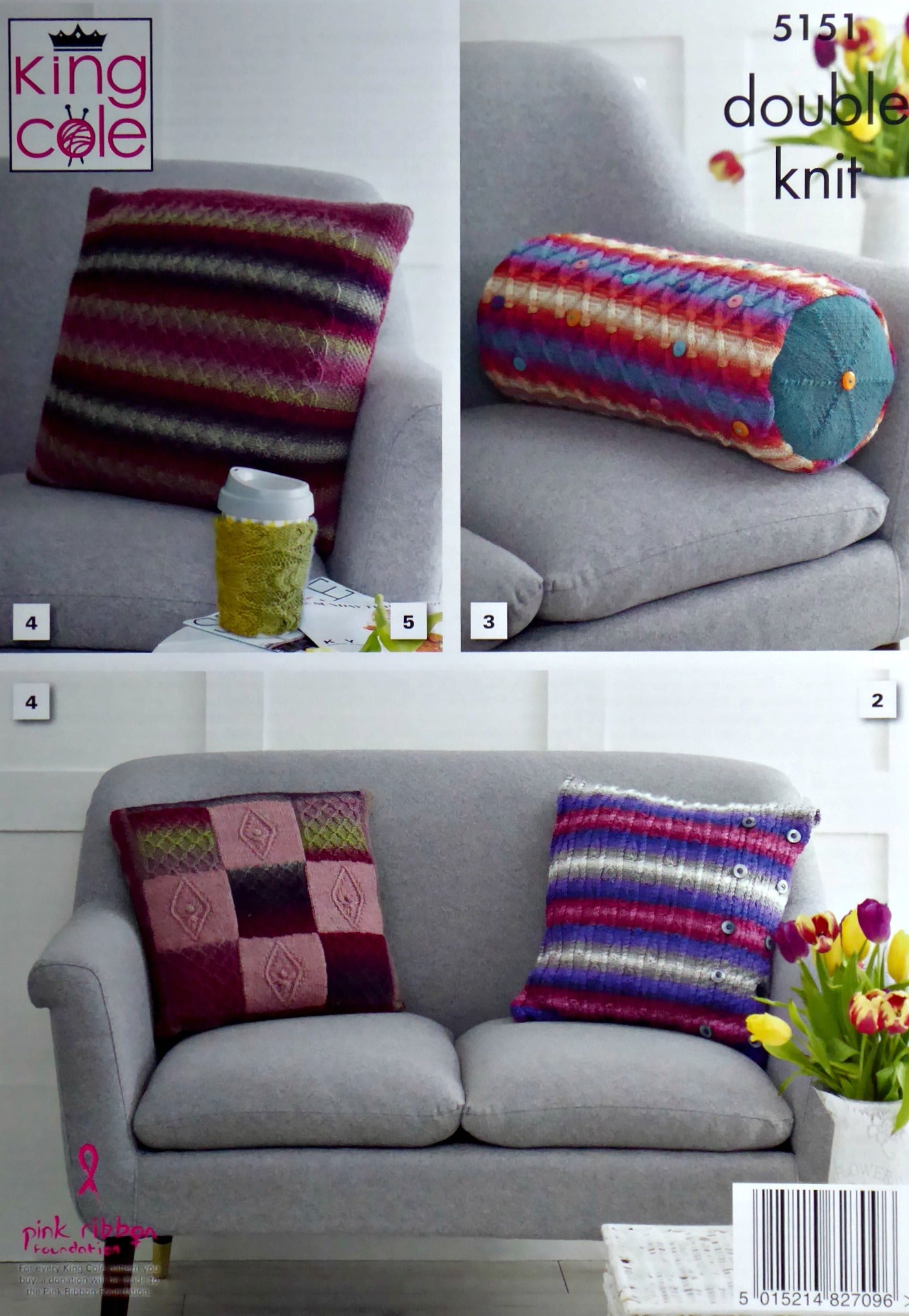 DIGITAL Knitting Pattern 4 Styles of Cushion/Pillow, Mug Warmer and Squares Throw/Blanket DK King Cole 5151