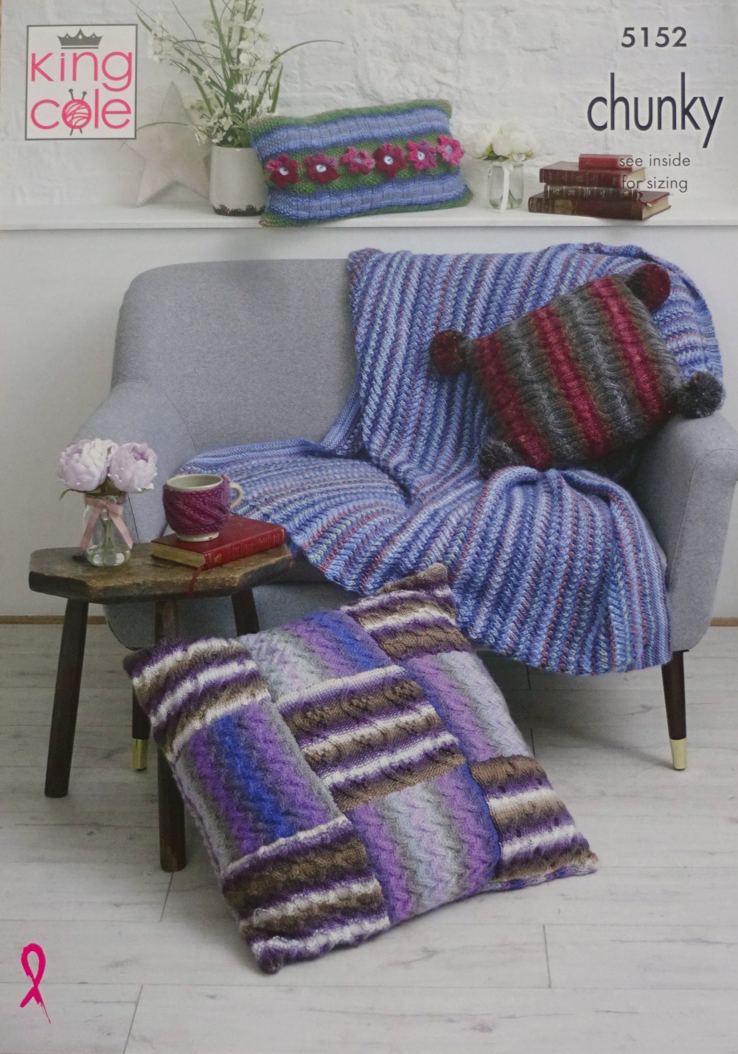 DIGITAL Knitting Pattern 3 Styles of Cushions, Mug Warmer and Throw Chunky King Cole 5152