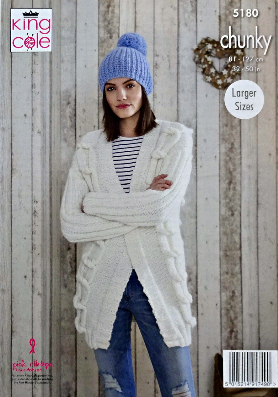 DIGITAL Knitting Pattern Ladies Cable Jackets and Hats Chunky King Cole 5180