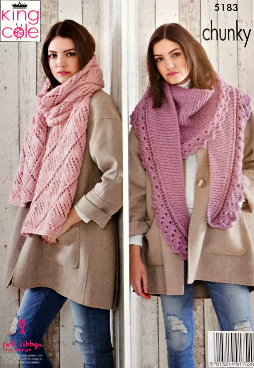 DIGITAL Knitting Pattern Ladies 3 styles Shawls/Wraps Chunky King Cole 5183