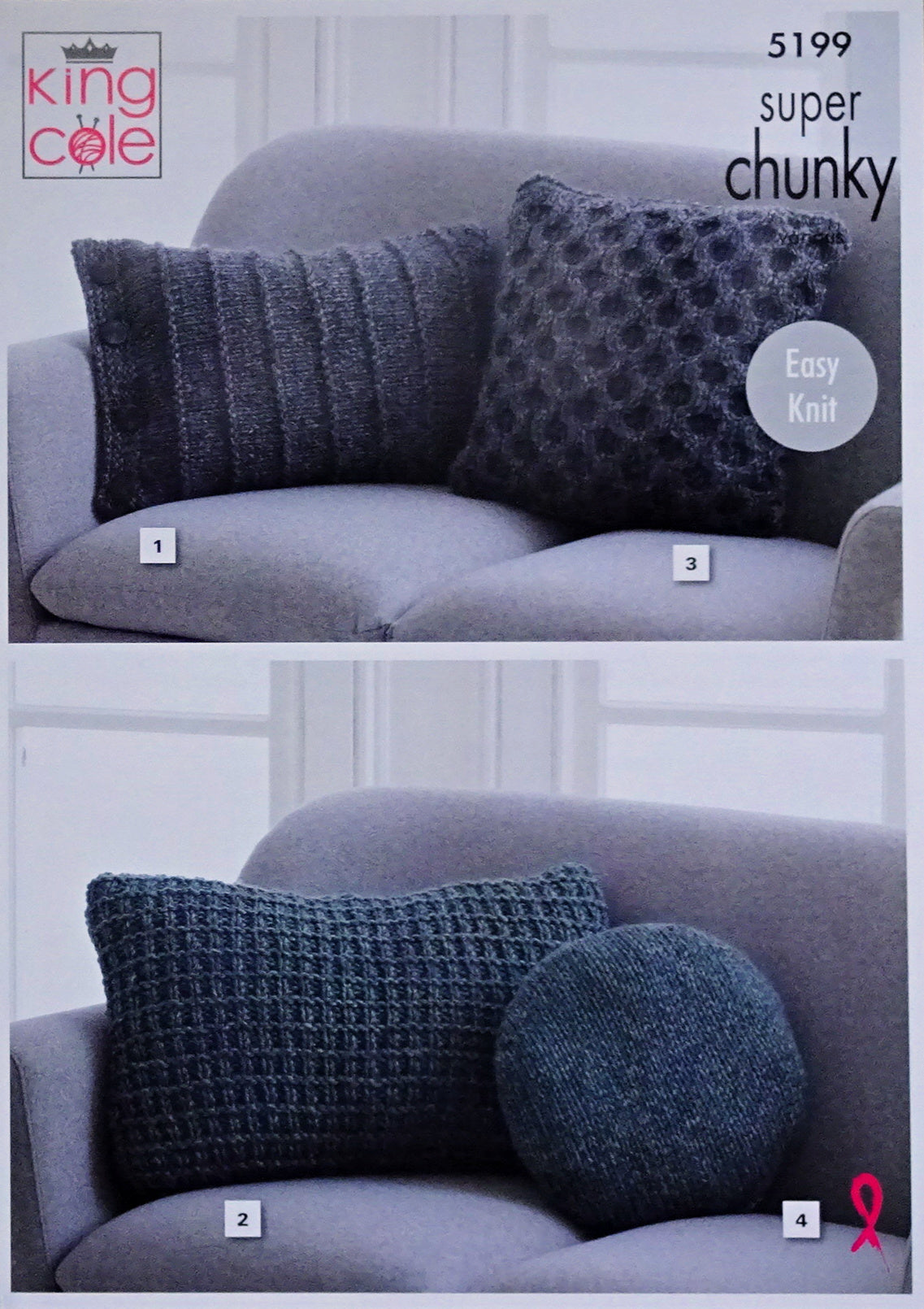 DIGITAL Knitting Pattern 4 Styles of Cushions Super Chunky 5199 King Cole
