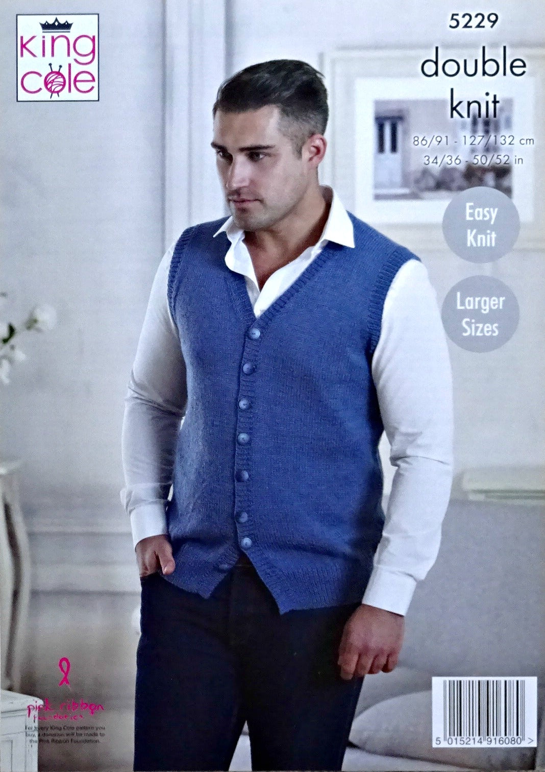 DIGITAL Knitting Pattern Mens Easy Knit Sleeveless V-Neck Jumper and Waistcoat DK King Cole 5229