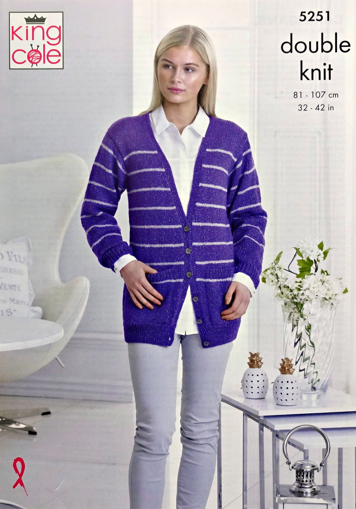 DIGITAL Knitting Pattern Ladies Striped Cardigans in two lengths Glitz DK King Cole 5251